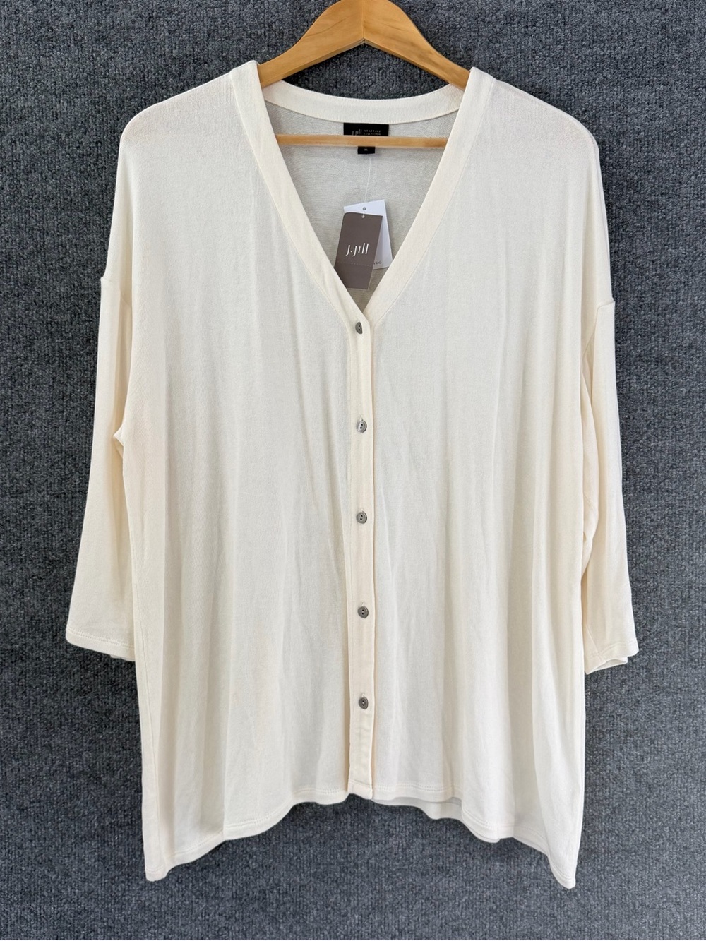 J. Jill Wearever Collection Womens 3/4 Sleeve Cardigan Size XL Cream Casual